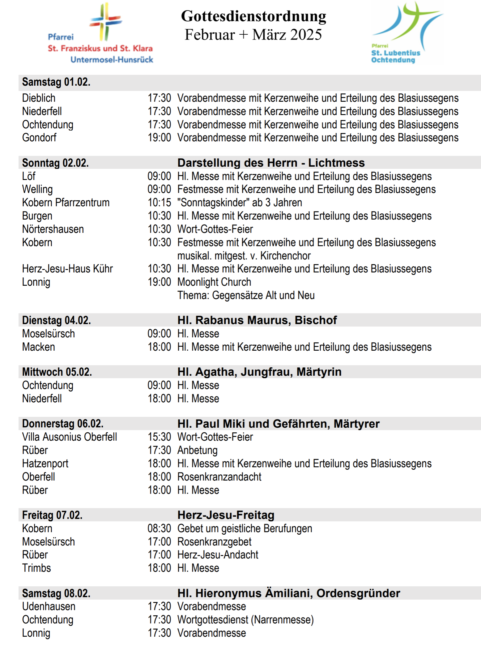 Bild von Gemeinsame Gottesdienstordnung der Pfarrei St. Lubentius und St. Franziskus und St. Klara Untermosel-Hunsrück